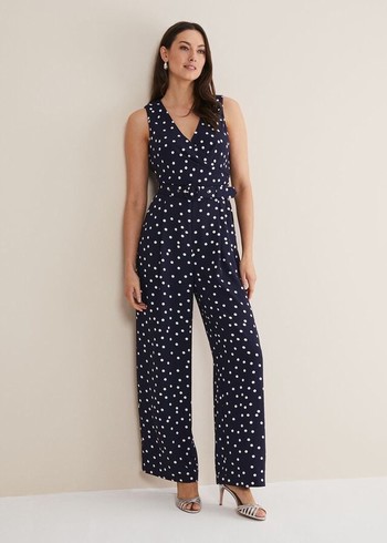 Phase Eight Kenzie Spot Jumpsuit Navy/White Australia | NF3897405